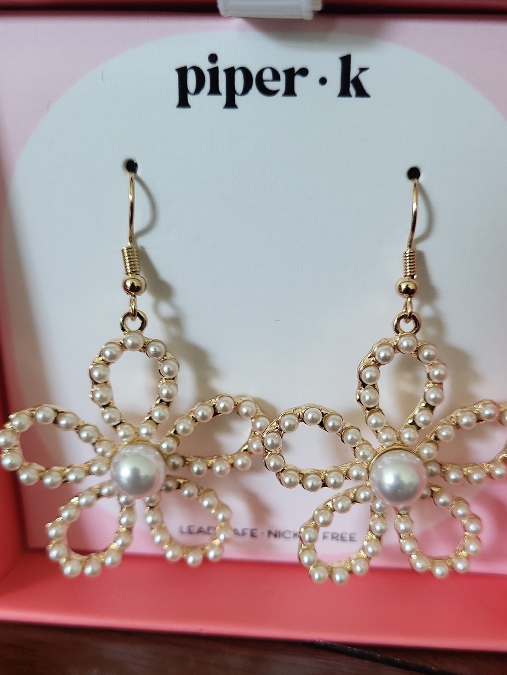 Piper·k Gold Floral Pearl Drop Earrings